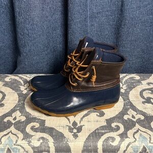 Sperry Navy and Brown Rain Boots